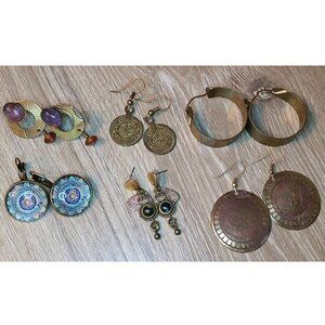 Bundle lot 6 rustic brass boho earrings variety